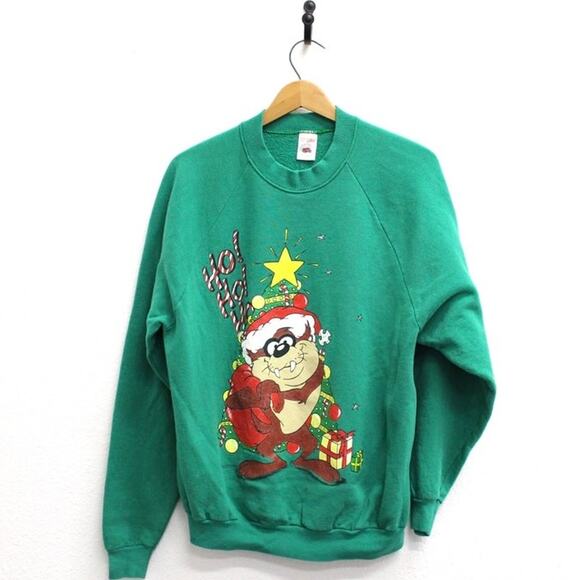 Vintage Looney Tunes Taz Christmas Sweatshirt XL - Picture 1 of 7